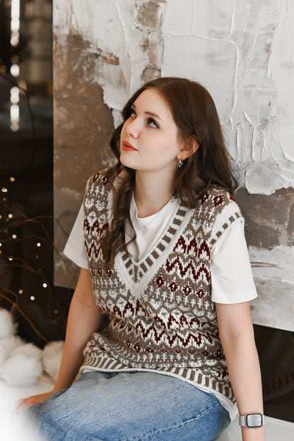 Опис вʼязання Lebkuchenhäuschen Vest